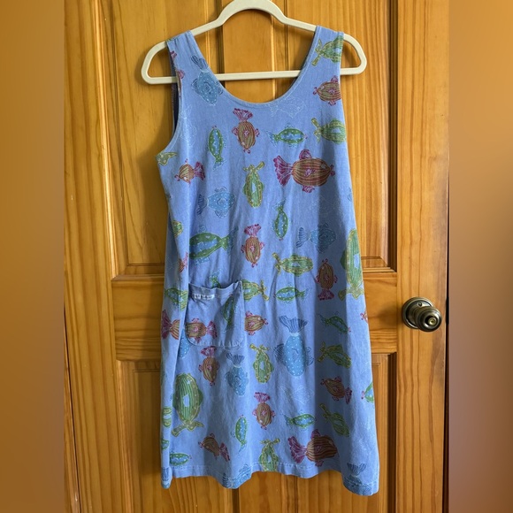 Fresh Produce Vintage 100% Cotton Fish Print Dress Blue Size M - Picture 1 of 11
